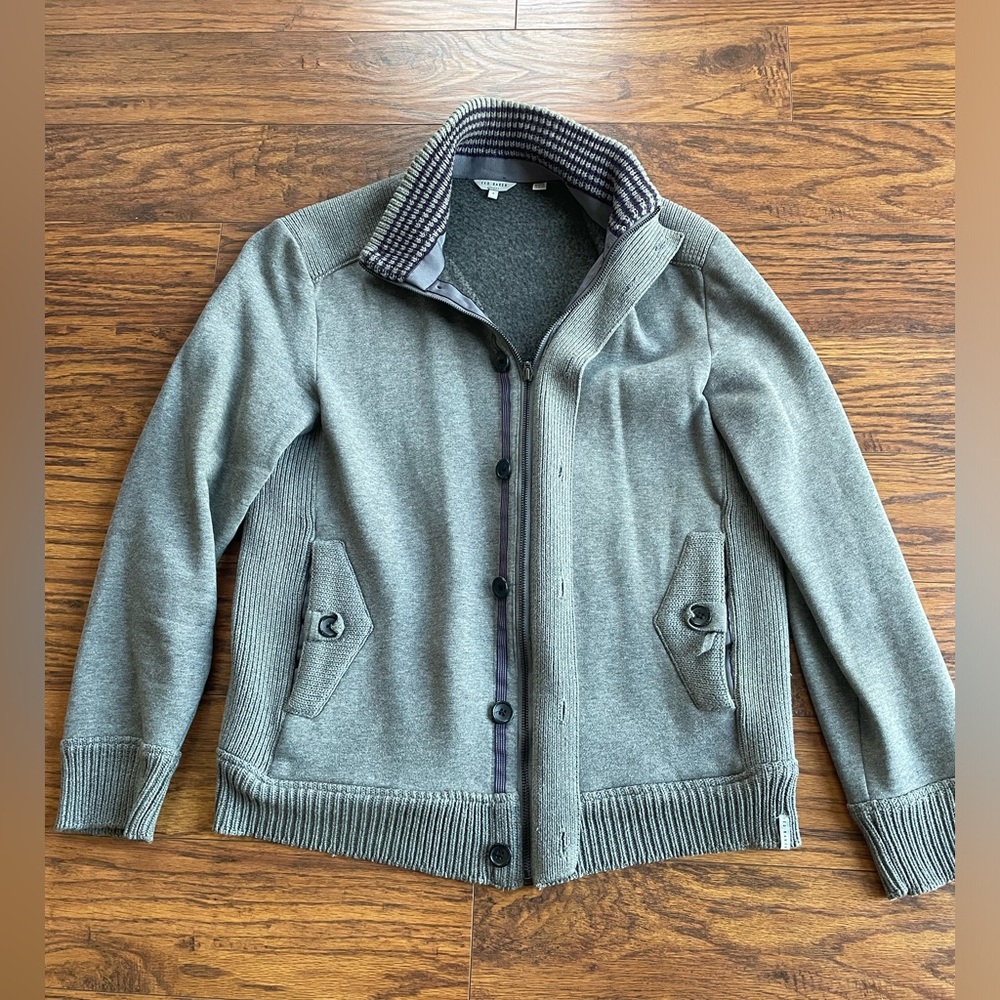 Ted Baker Men’s Grey zip & button cardigan sweater - size 4 (Medium/Large)